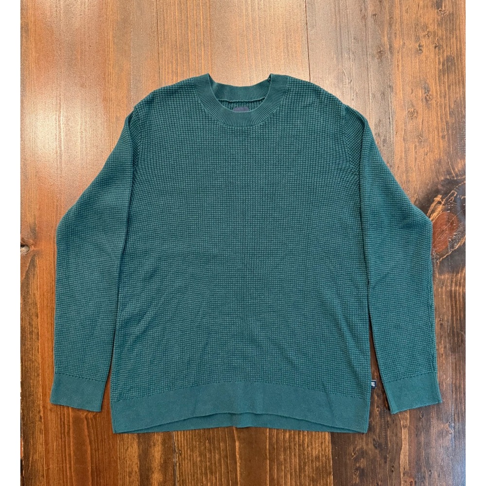 Gap Womens Small Forest Green Waffle Knit Crewneck Cotton Blend Sweater